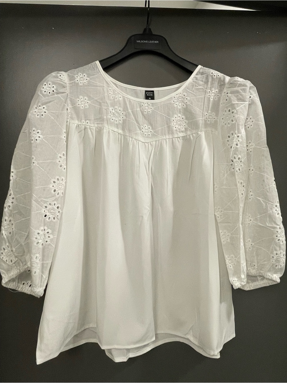 White Eyelet Puff-Sleeve Peasant Blouse